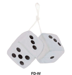 UNIVERSAL FUZZY DICE - WHITE WITH BLACK DOTS