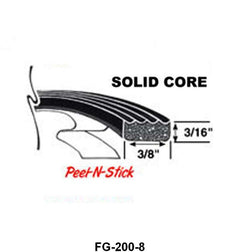 UNIVERSAL SPONGE SEAL-SOLID RIBBED - 3/16" HIGH, 3/8" WIDE, 8' LENGTH