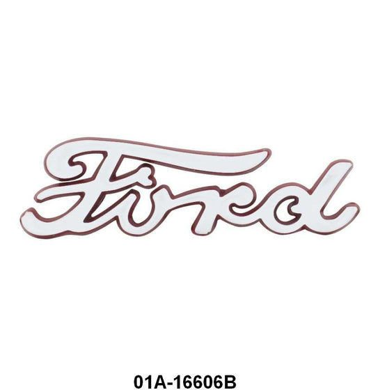 HOOD SIDE EMBLEM - 40 DLX PASS "FORD" PAINTED RED EDGES
