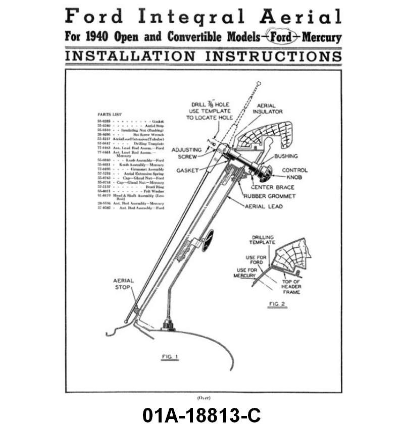 RADIO ANTENNA ASSEMBLY - 40 CONVERTIBLE/WAGON - ROOF MOUNT
