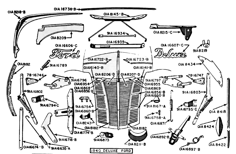 GRILLE CENTER STRIP - 40 DLX PASS WITHOUT CRANK HOLE