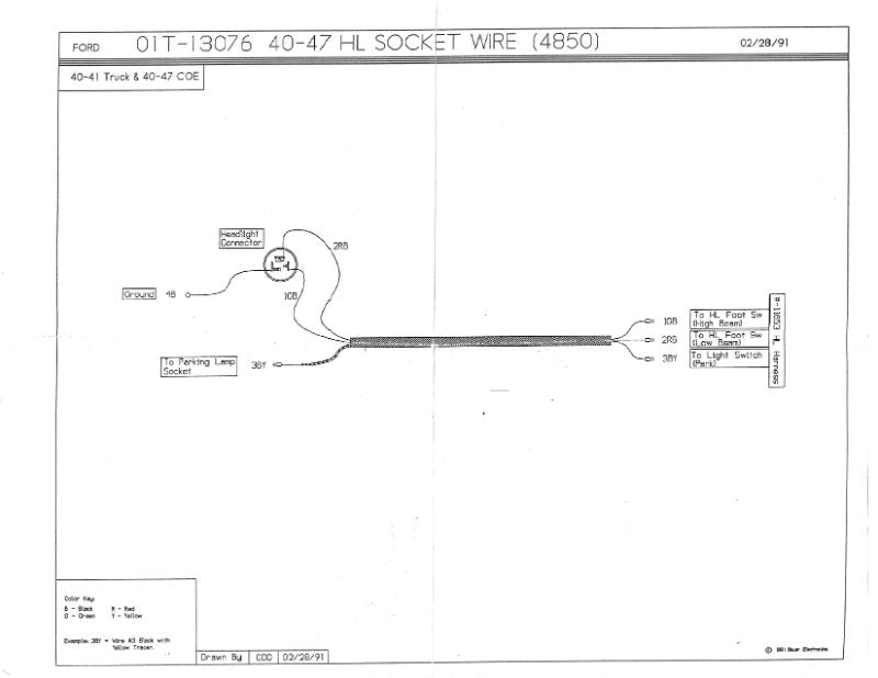HEADLIGHT BUCKET WIRES - 40-41 BIG TRUCK, 40-47 COE