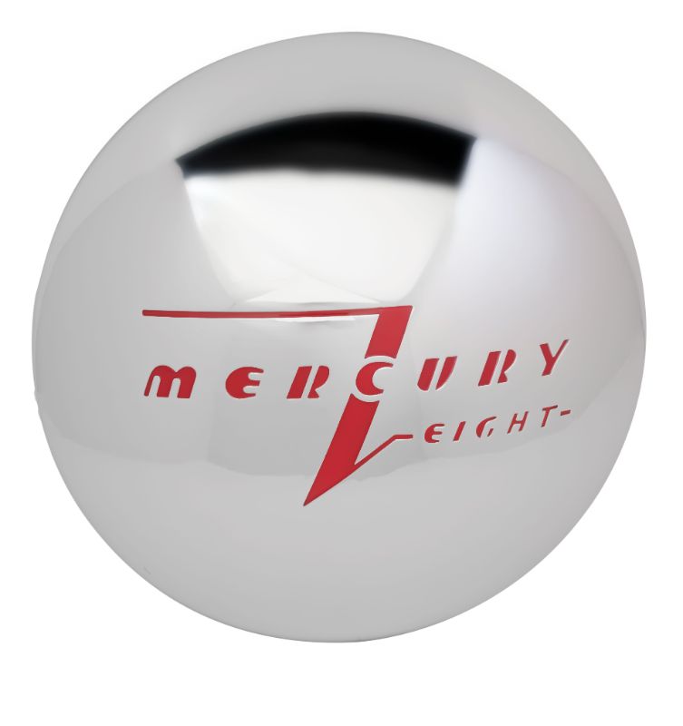 STAINLESS HUB CAP WITH RED PAINTED INSIGNIA - 40 MERCURY