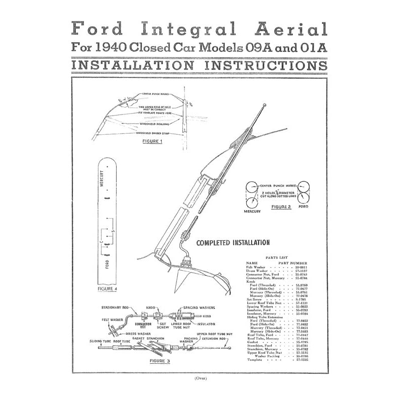 RADIO ANTENNA ASSEMBLY - 40 MERCURY COUPE/SEDAN - ROOF MOUNT