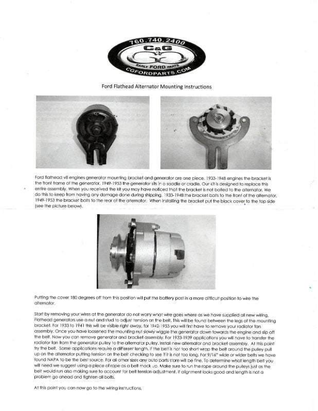 12V ALTERNATOR WITH BRACKET KIT - 50-53 PASS/MERC THIN BELT