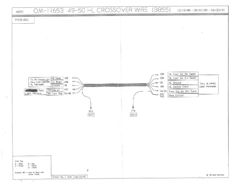 HEADLIGHT CROSSOVER WIRING HARNESS - 49-50 MERCURY W/TURN SIGNAL