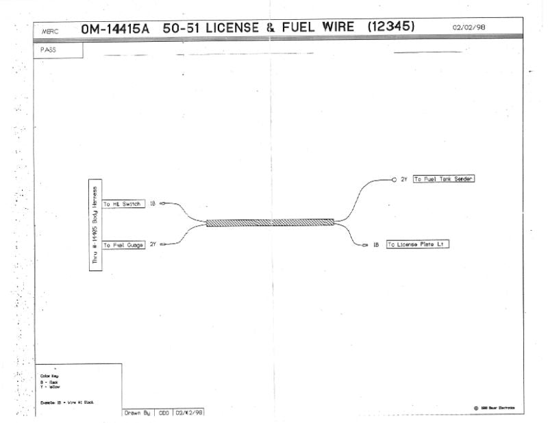 LICENSE PLATE LIGHT AND GAS TANK SENDER WIRE - 50-51 MERCURY EXCL WGN