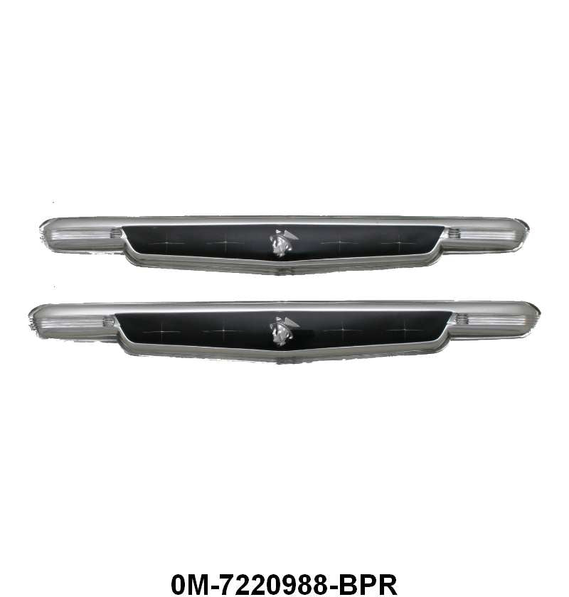 DOOR PANEL PLASTIC EMBLEMS - 50 MERCURY W/BLACK BACKGROUND