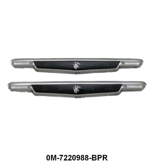 DOOR PANEL PLASTIC EMBLEMS - 50 MERCURY W/BLACK BACKGROUND