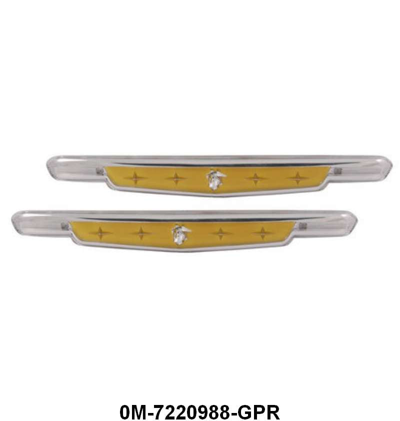 DOOR PANEL PLASTIC EMBLEM - 50 MERCURY W/GOLD BACKGROUND