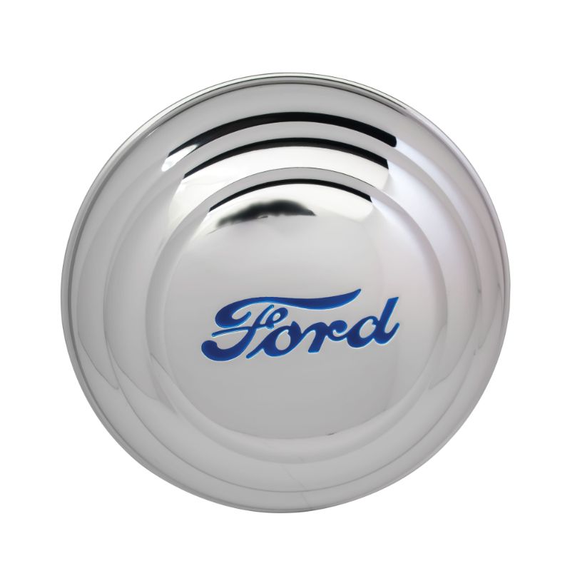 STAINLESS HUB CAP WITH BLUE PAINTED INSIGNIA - 41 PASS, 41-42 PU