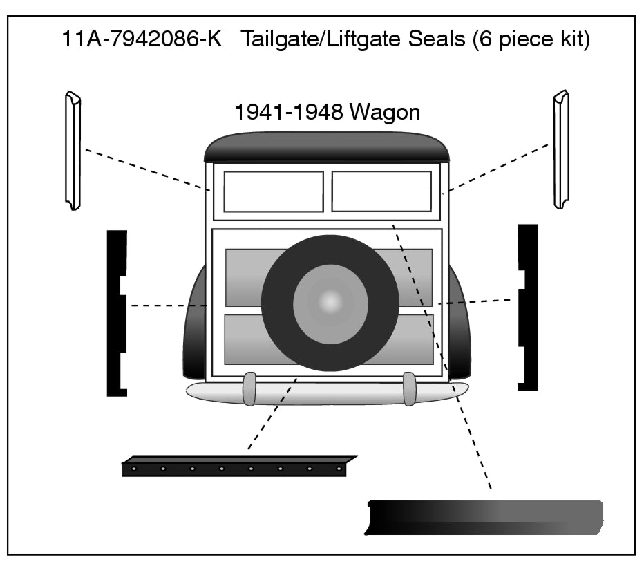 TAILGATE AND REAR LIFT WINDOW SEAL KIT - 41-48 FORD/MERC WAGON