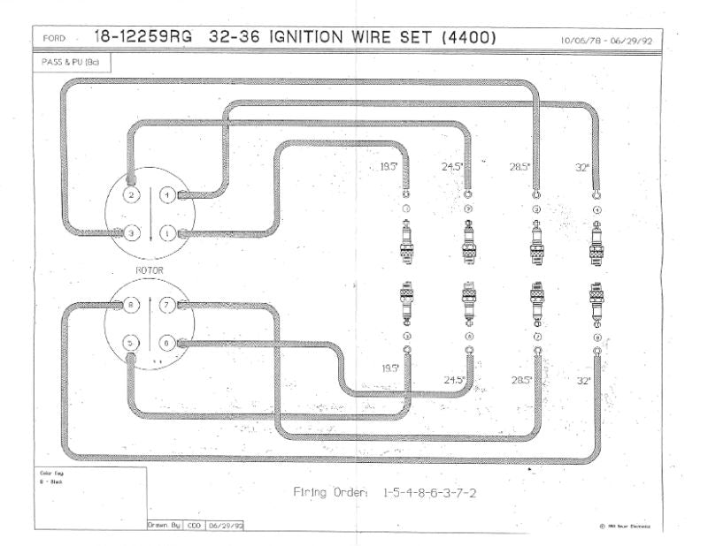 SPARK PLUG WIRE SET - 32-36 PASS/PICKUP V8 W/BRASS RING