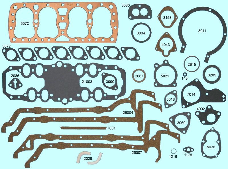COMPLETE ENGINE GASKET SET - 32-37 ALL 21 STUD W/COPPER HEAD GASKETS