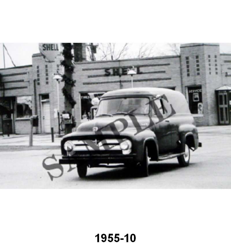 BLACK AND WHITE PICTURES - 55 PANEL TRUCK AT SHELL GAS