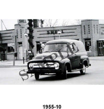 BLACK AND WHITE PICTURES - 55 PANEL TRUCK AT SHELL GAS
