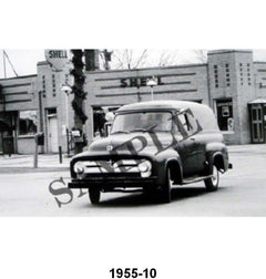 BLACK AND WHITE PICTURES - 55 PANEL TRUCK AT SHELL GAS