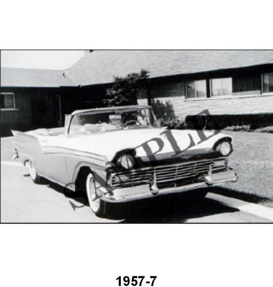 BLACK AND WHITE PICTURE - 57 CONVERTIBLE, TOP DOWN