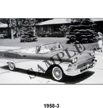 BLACK AND WHITE PICTURE - 58 CONVERTIBLE, TOP DOWN