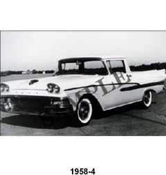 BLACK AND WHITE PICTURE - 58 RANCHERO, 3/4 FRONT VIEW