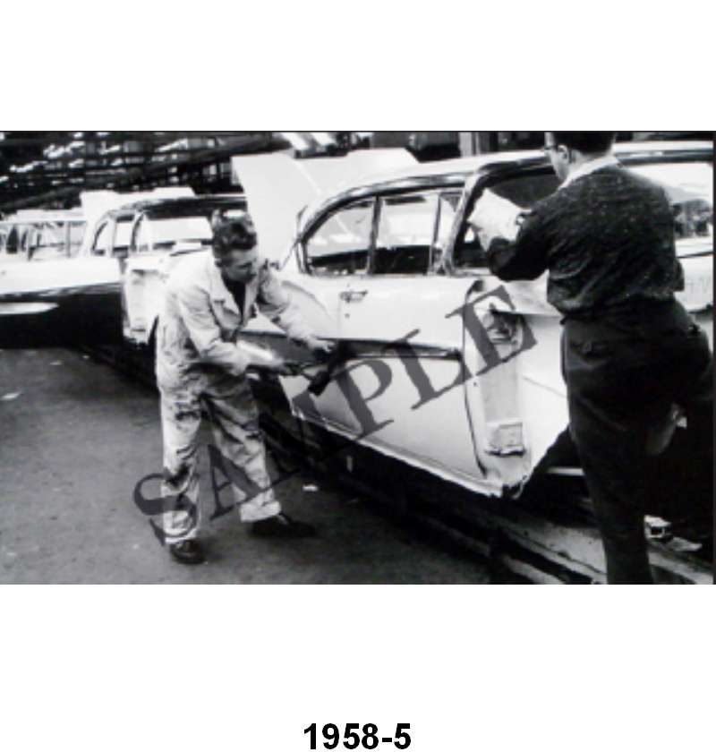 BLACK AND WHITE PICTURE - 58 ASSY LINE, ATTACHING TRIM