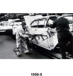 BLACK AND WHITE PICTURE - 58 ASSY LINE, ATTACHING TRIM