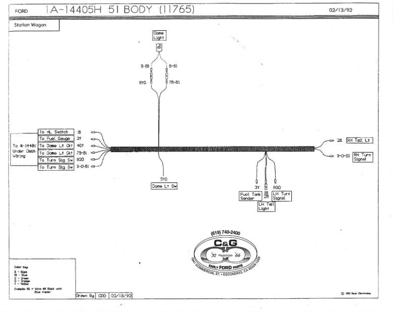 TAIL LIGHT WIRING HARNESS - 51 WAGON WITH TURN SIGNALS