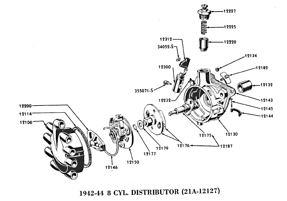 REBUILT DISTRIBUTOR - 42-48 PASS/MERC/PU V8 CRAB STYLE OUTRIGHT