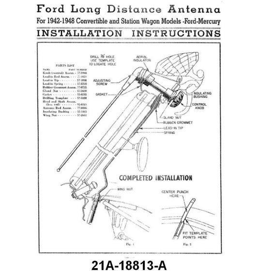RADIO ANTENNA ASSEMBLY - 42-48 CONV/WGN W/O LEAD WIRE - ROOF MOUNT
