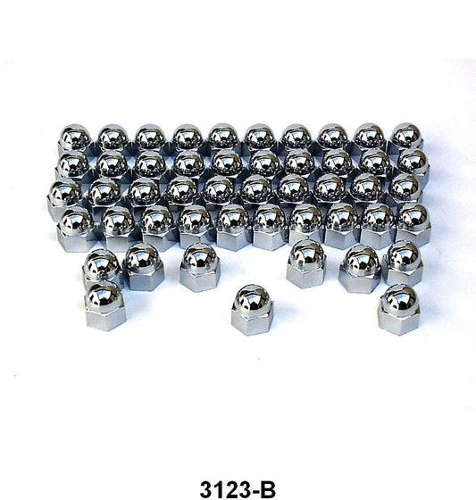 FLATHEAD CHROME ACORN NUT COVERS - 32-53 PASS/MERC/PU V8 50 PIECES 11/16"