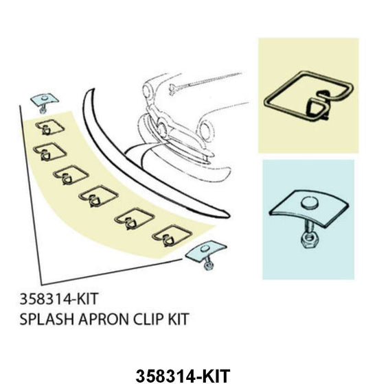 SPLASH APRON TRIM CLIPS - 49-50 PASS (ORIGINAL TYPE CLIP) 6 clips 2 bolts