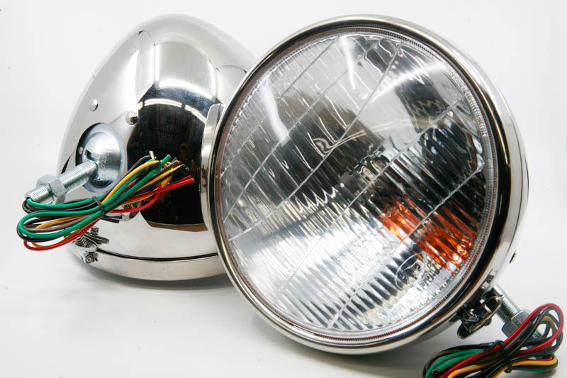 HALOGEN HEADLIGHTS - 33-34 PASSENGER 12V STAINLESS W/TURN W/SCRIPT