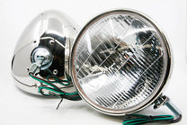 HALOGEN HEADLIGHTS - 33-34 PASSENGER 12V STAINLESS W/SCRIPT