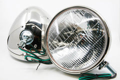 HALOGEN HEADLIGHTS - 33-34 PASSENGER 12V STAINLESS W/SCRIPT