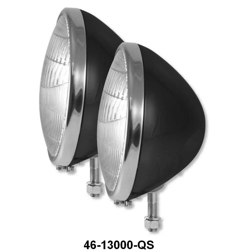 HEADLIGHTS WITH FORD SCRIPT - 33-34 PICKUP 12V BLACK W/SCRIPT