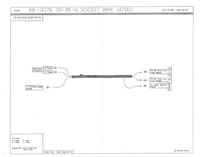 HEADLIGHT REFLECTOR WIRES - 35-36 PASS, 35-39 PICKUP W/O SOCKETS