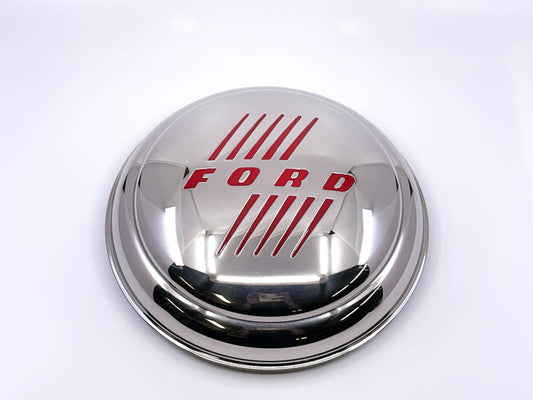 STAINLESS HUB CAP WITH RED PAINTED INSIGNIA - 46 PASS