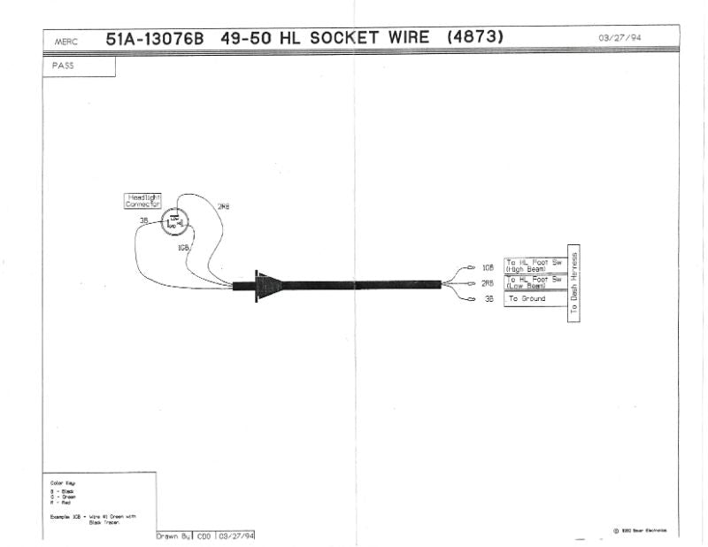 HEADLIGHT BUCKET WIRE - 49-50 MERCURY W/GROMMET