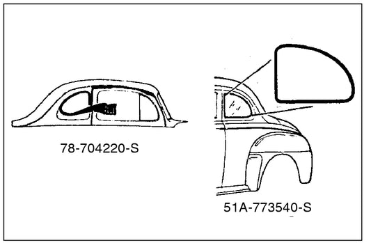 SWING-OUT QUARTER WINDOW SEALS - 41-48 PASS & MERC COUPE & 4-DOOR