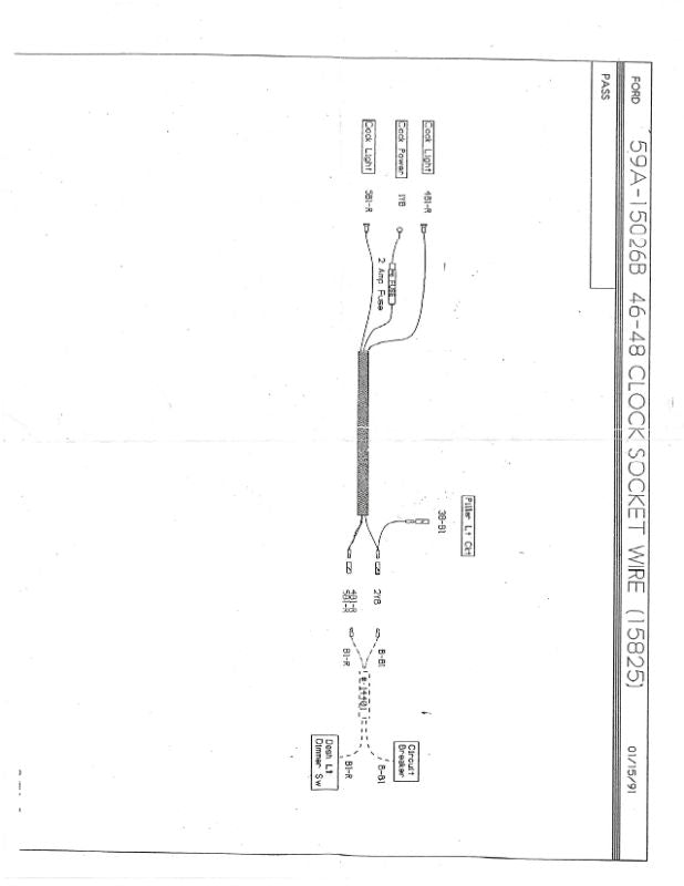 CLOCK WIRE & SOCKET ASSEMBLY - 46-48 PASS 3 WIRE, 2 LIGHT SOCKETS, 1 FUSE HOLDER