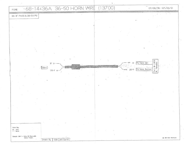 HORN MOTOR WIRE - 36-37 PASS, 38-50 PICKUP