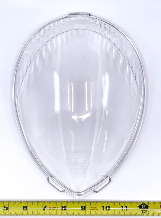 CLEAR HEADLIGHT GLASS LENS WITH FORD LOGO - 37-38 ALL PASS, 39 STD PASS