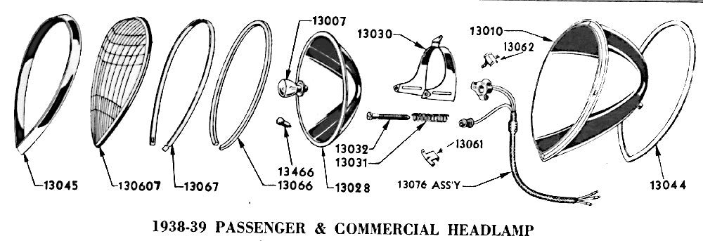 HEADLIGHT BUCKET AND LENS MOUNTING KIT - 37-38 PASSENGER,  39 STANDARD