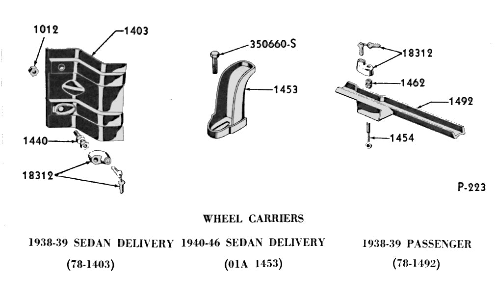 SPARE TIRE HOLD DOWN BRACKET - 37-38 ALL PASS, 39 CONVERTIBLE
