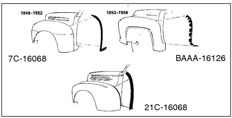 REAR OF FRONT FENDER TO COWL SEALS - 48-52 F-1/F-3