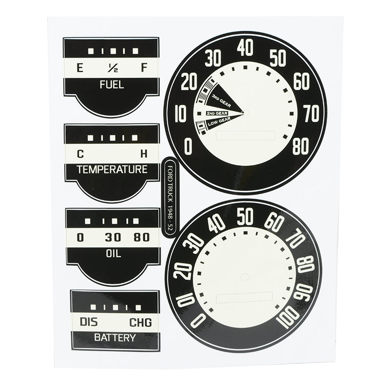 GAUGE FACE DECAL KIT - 48-50 F-1/F-3 BLACK WITH CREAM BACKGROUND