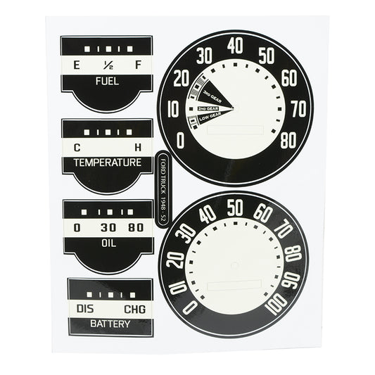 GAUGE FACE DECAL KIT - 48-50 F-1/F-3 BLACK WITH CREAM BACKGROUND