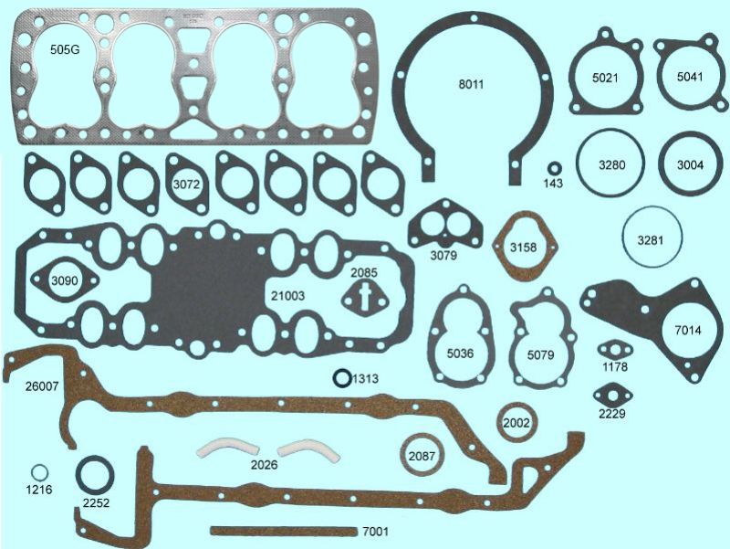 COMPLETE ENGINE GASKET SET - 38-42 PASS/MERC/PU V8, 3-1/16" BORE