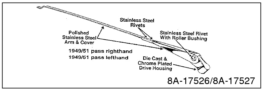 STAINLESS WIPER ARM - 49-51 PASSENGER RIGHT HAND W/WRIST TYPE BLADE