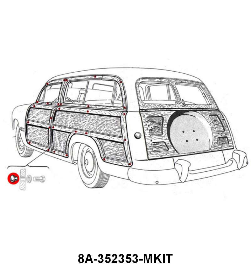 BLIND NUT KIT - 50-51 FORD/MERC WAGON WITH METAL TAILGATE, 56 PIECES